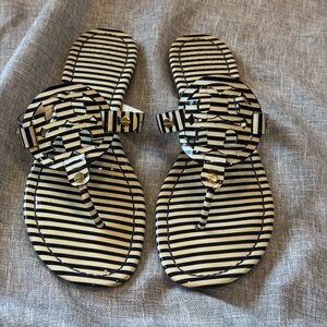 Tory Burch Black and Cream Striped Sandals